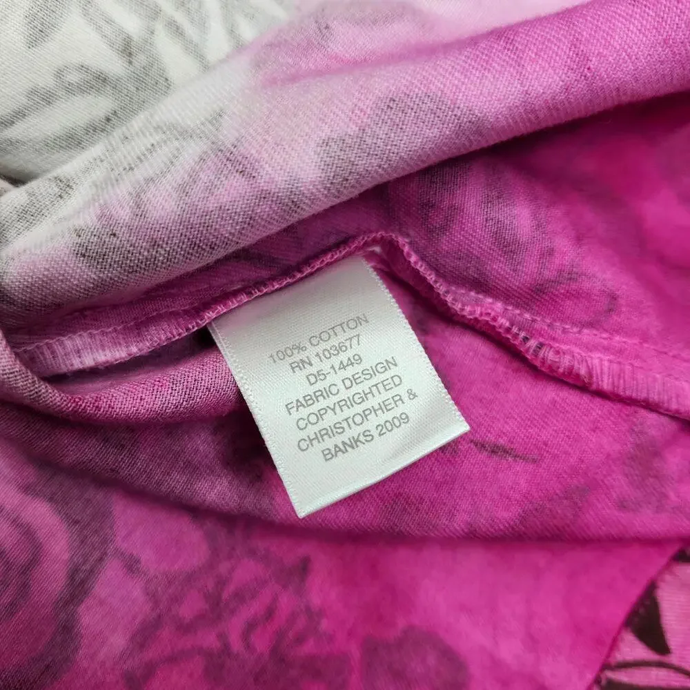 Christopher & Banks Women's Pink Ombre Floral Pleated Denim Jacket Size XL - Picture 7 of 8